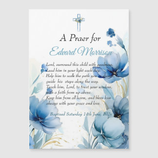 Elegant floral Dusty Blue Baptisse Magnetkarte