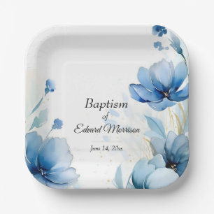 Elegant floral Dusty Blue Baptisse Pappteller
