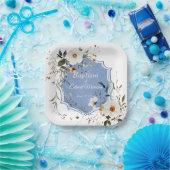 Elegant floral Dusty Blue Baptisse Pappteller (Party)