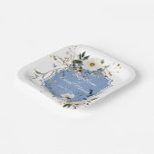 Elegant floral Dusty Blue Baptisse Pappteller (Gewinkelt)