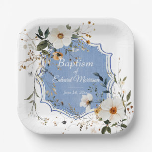 Elegant floral Dusty Blue Baptisse Pappteller