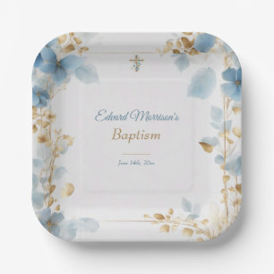 Elegant floral Dusty Blue Baptisse Pappteller