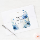 Elegant floral Dusty Blue Baptisse Quadratischer Aufkleber (Umschlag)