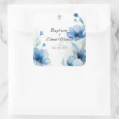 Elegant floral Dusty Blue Baptisse Quadratischer Aufkleber (Tasche)