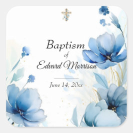 Elegant floral Dusty Blue Baptisse Quadratischer Aufkleber