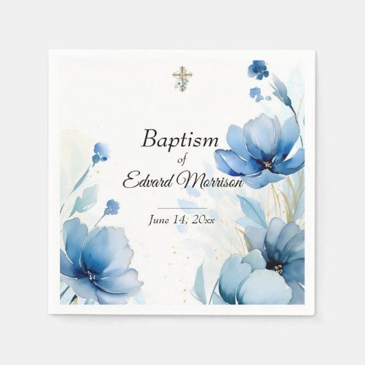 Elegant floral Dusty Blue Baptisse Serviette (Vorderseite)