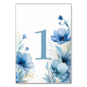 Elegant floral Dusty Blue Baptisse Tischnummer (Rückseite)