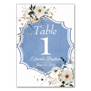 Elegant floral Dusty Blue Baptisse Tischnummer