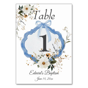 Elegant floral Dusty Blue Baptisse Tischnummer