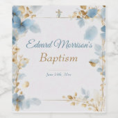 Elegant floral Dusty Blue Baptisse Weinetikett (Einzelnes Label)