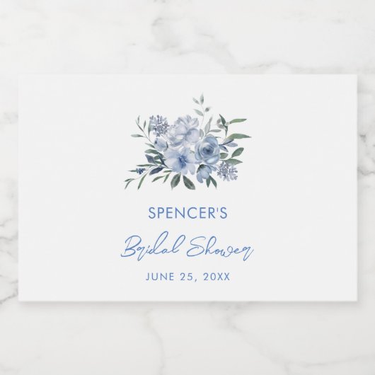 Elegant Floral Dusty Blue Brautparty Gefallen Schaumweinetikett (Einzelnes Label)