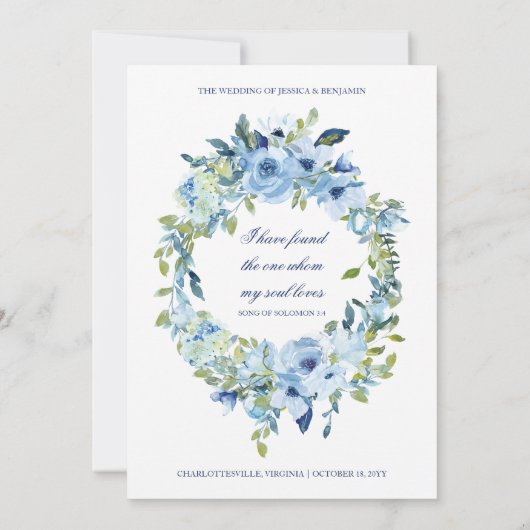 Elegant Floral Dusty Blue Christlich Wedding Einladung (Rückseite)