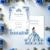 Elegant Floral Dusty Blue Princess Quinceañera RSVP Karte