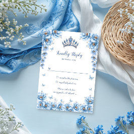 Elegant Floral Dusty Blue Princess Quinceañera RSVP Karte