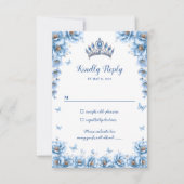 Elegant Floral Dusty Blue Princess Quinceañera RSVP Karte (Vorderseite)