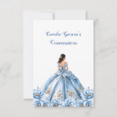 Elegant Floral Dusty Blue Princess Quinceañera RSVP Karte (Rückseite)