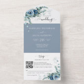 Elegant Floral Dusty Blue Qr Code Hochzeit All In One Einladung (Innen Boden)