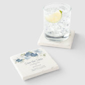 Elegant floral Dusty Blue Save the Date Keepake Steinuntersetzer (Seitenansicht)