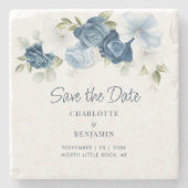 Elegant floral Dusty Blue Save the Date Keepake Steinuntersetzer (Vorderseite)