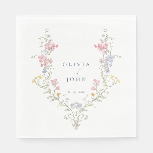 Elegant Floral dusty Blue Script Wedding  Serviette (Vorderseite)