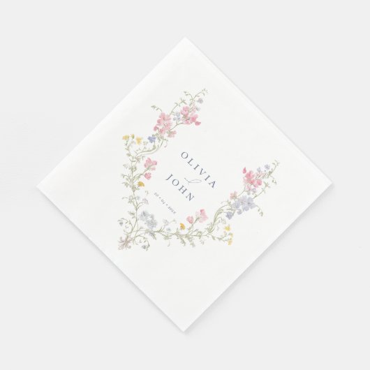 Elegant Floral dusty Blue Script Wedding  Serviette (Ecke)