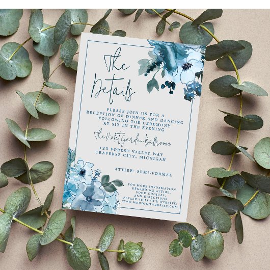 Elegant Floral Dusty Blue Wedding Begleitkarte