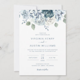 Elegant Floral Dusty Blue Wedding Einladung