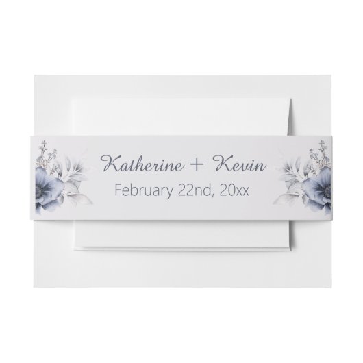 Elegant Floral Dusty Blue Wedding Einladungsbanderole (Vorderseite Beispiel)