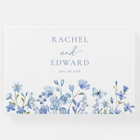 Elegant Floral Dusty Blue Wedding Gästebuch (Vorderseite)