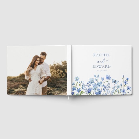 Elegant Floral Dusty Blue Wedding Gästebuch (Voll)