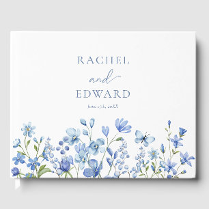 Elegant Floral Dusty Blue Wedding Gästebuch