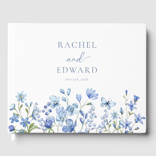 Elegant Floral Dusty Blue Wedding Gästebuch (Vorderseite)