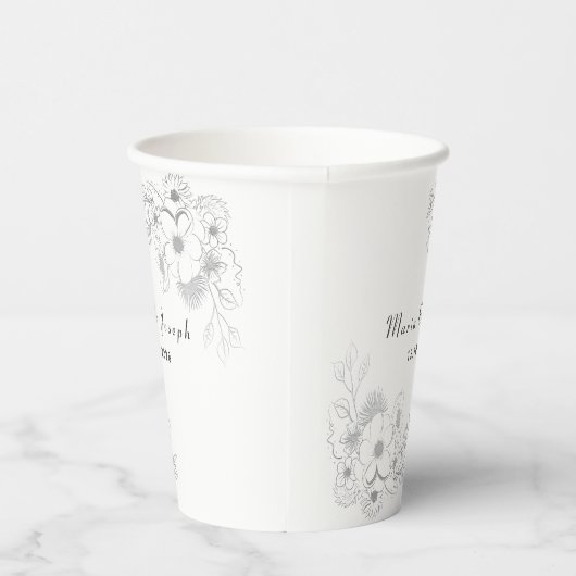 Elegant floral Dusty Blue Wedding Paper Cups Pappbecher (Rechts)
