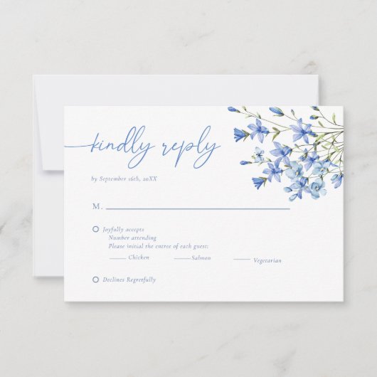 Elegant Floral Dusty Blue Wedding RSVP Karte (Vorderseite)