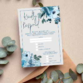Elegant Floral Dusty Blue Wedding RSVP Karte