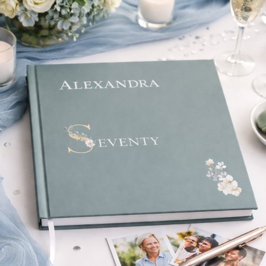 Elegant Floral Dusty Sage 70th Birthday Silver Gästebuch