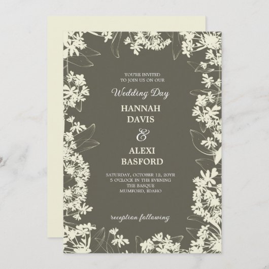 Elegant Floral Edges Goldenrod Wedding Einladung (Vorne/Hinten)