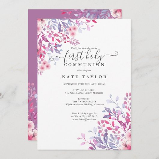 Elegant Floral Einladung (Vorne/Hinten)