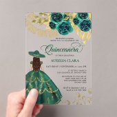 Elegant Floral Emerald Green Charra Quinceañera Acryleinladungen (Insitu (Handheld))