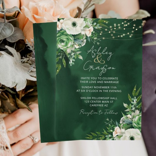 Elegant Floral Emerald Green Wedding Einladung