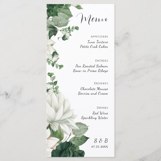 Elegant Floral Emerald Green Wedding Menükarte (Vorderseite)