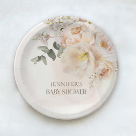 Elegant Floral Eucalyptus Baby Shower Pappteller