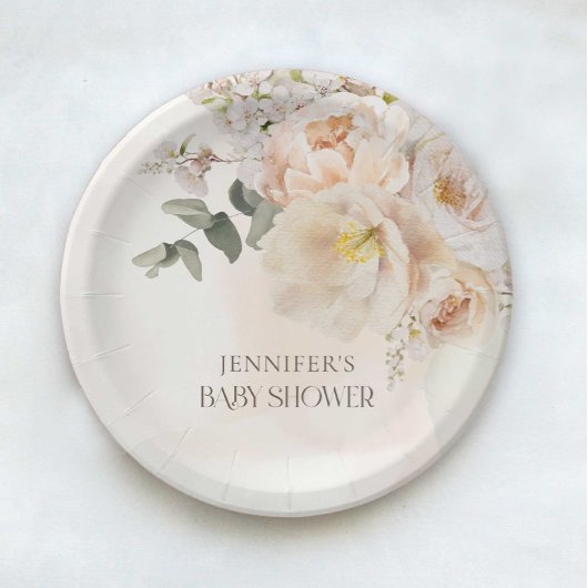 Elegant Floral Eucalyptus Baby Shower Pappteller