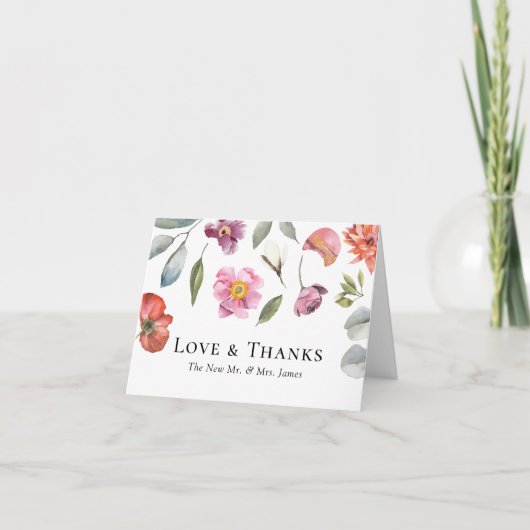 Elegant Floral Eucalyptus Wedding Dankeskarte (Vorderseite)