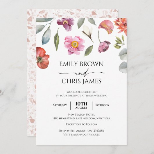 Elegant Floral Eucalyptus Wedding Einladung (Vorne/Hinten)