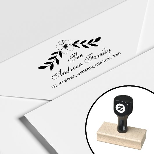 Elegant Floral Familienname Leaf Gummistempel