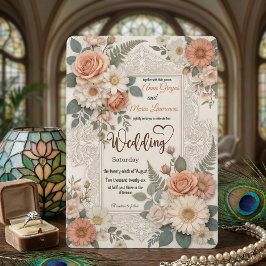 Elegant Floral Faux Embossed Wedding Invitation Einladung