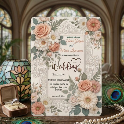 Elegant Floral Faux Embossed Wedding Invitation Einladung