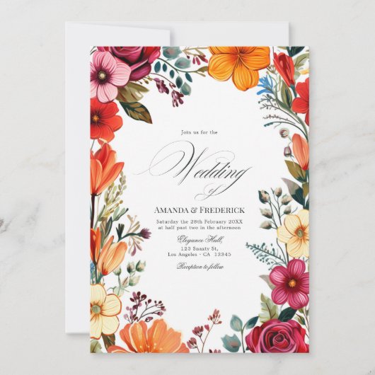 Elegant floral Fiesta Wedding mit QR Code Einladung (Vorderseite)
