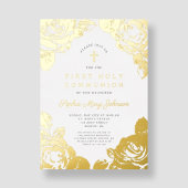 Elegant Floral First Communion Gold Folieneinladung
